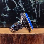 انگشتر نقره مردانه عقیق آبی حکاکی یا علی مولا