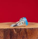 انگشتر نقره زنانه عقیق آبی حکاکی علی