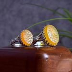 ست انگشتر زنانه مردانه عقیق زرد حکاکی یا علی یا زهرا