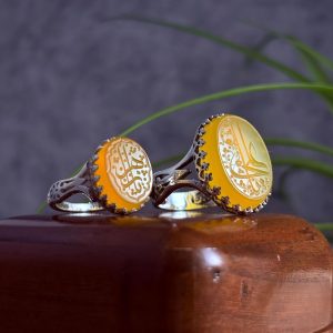 ست انگشتر زنانه مردانه عقیق زرد حکاکی یا علی یا زهرا