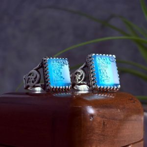 ست انگشتر عقیق آبی رکاب رهبری حکاکی یا رفیق من لا رفیق له