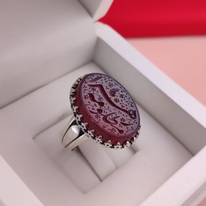 انگشتر نقره مردانه عقیق کبدی خراسانی حکاکی مظلومه زهرا