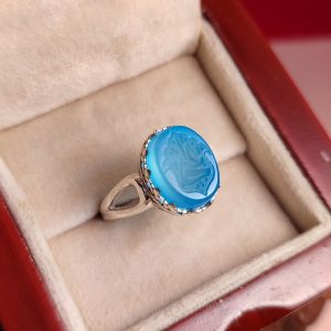 انگشتر نقره زنانه عقیق آبی حکاکی علی