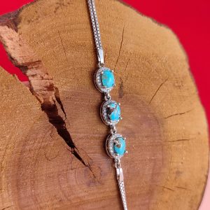 دستبند زنانه نقره جواهری فیروزه نیشابور