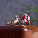 ست انگشتر زنانه مردانه عقیق سرخ حکاکی یا علی یا زهرا