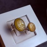 ست انگشتر زنانه مردانه عقیق زرد حکاکی یا علی یا زهرا