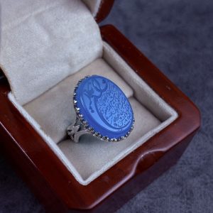 انگشتر نقره مردانه عقیق آبی حکاکی و ان یکاد