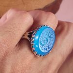 انگشتر نقره مردانه عقیق آبی حکاکی یا علی