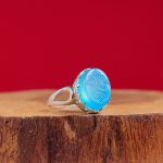 انگشتر نقره زنانه عقیق آبی حکاکی علی