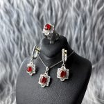 نیم‌ست نقره زنانه جواهری عقیق یمنی