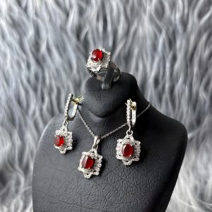 نیم‌ست نقره زنانه جواهری عقیق یمنی