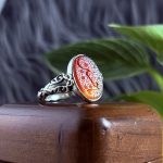 انگشتر نقره مردانه عقیق سرخ دو رنگ حکاکی یا حسین