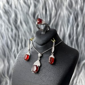 نیم‌ست نقره زنانه جواهری عقیق یمنی سرخ