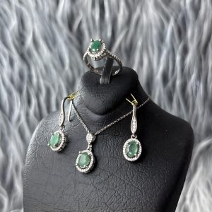 نیم‌ست نقره زنانه جواهری زمرد زامبیا