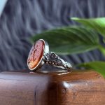 انگشتر نقره مردانه عقیق سرخ دو رنگ حکاکی یا حسین