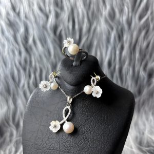 نیم‌ست نقره زنانه جواهری صدف و مروارید اصل پرورشی