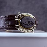 دستبند چرم با نگین عقیق مشکی