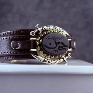 دستبند چرم با نگین عقیق مشکی