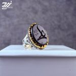 انگشتر نقره مردانه عقیق مشکی حکاکی علی علیه السلام