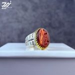 انگشتر نقره مردانه عقیق سرخ دورنگ حکاکی یا زهرا