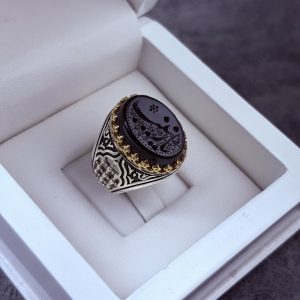 انگشتر نقره مردانه عقیق مشکی حکاکی یا زینب