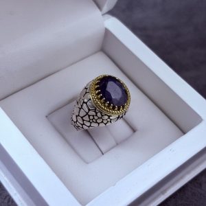 انگشتر نقره مردانه یاقوت کبود آفریقایی