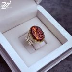 انگشتر نقره مردانه عقیق سرخ دورنگ حکاکی یا زهرا