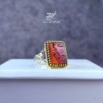 انگشتر نقره مردانه عقیق سرخ دورنگ حکاکی یا سید الشهدا