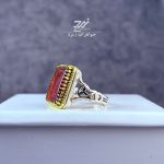 انگشتر نقره مردانه عقیق سرخ دورنگ حکاکی یا سید الشهدا