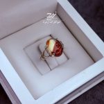 انگشتر نقره زنانه عقیق سرخ دورنگ حکاکی یا رقیه