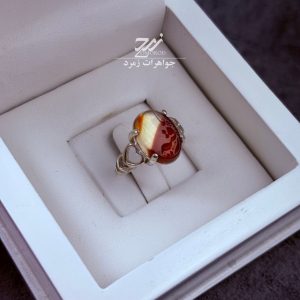انگشتر نقره زنانه عقیق سرخ دورنگ حکاکی یا رقیه