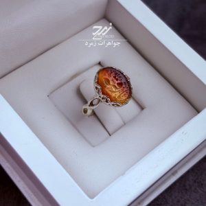 انگشتر نقره زنانه عقیق سرخ دو رنگ حکاکی یا رقیه