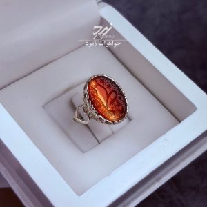 انگشتر نقره زنانه عقیق دو رنگ حکاکی فاطمه