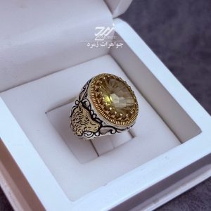 انگشتر نقره مردانه کوارتز لیمویی