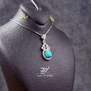 مدال گردنبند نقره زنانه جواهری فیروزه نیشابوری