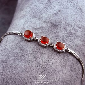 دستبند نقره زنانه جواهری عقیق یمنی سرخ