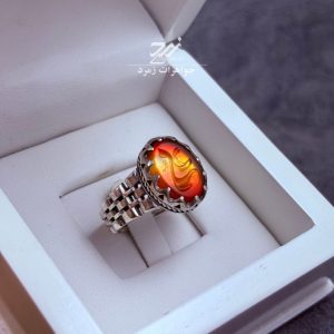 انگشتر نقره مردانه قیق سرخ دورنگ حکاکی علی