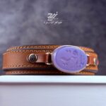 دستبند نقره عقیق سوسنی چرم طبیعی درجه یک