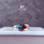 حلقه نقره مردانه دُر نجف، عقیق یمنی و فیروزه نیشابور