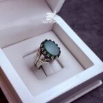 انگشتر نقره مردانه عقیق سبز رکاب طرح ذوالفقار