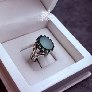 انگشتر نقره مردانه عقیق سبز رکاب طرح ذوالفقار
