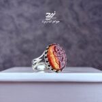 انگشتر نقره مردانه عقیق سرخ دو رنگ حکاکی یا حسین