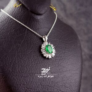 گردنبند نقره زنانه جواهری زمرد زامبیا درجه یک