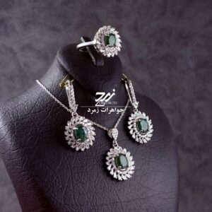 نیم ست نقره زنانه جواهری زمرد زامبیا