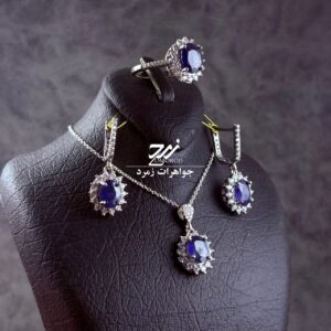 نیم ست نقره زنانه جواهری یاقوت کبود آفریقا