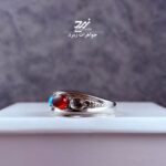 حلقه نقره مردانه دُر نجف، عقیق یمنی و فیروزه نیشابور