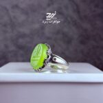 انگشتر نقره مردانه عقیق سبز کاهویی حکاکی علی