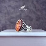 انگشتر نقره مردانه عقیق سرخ دو رنگ حکاکی یا حسین