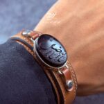 دستبند نقره عقیق کبدی چرم طبیعی درجه یک