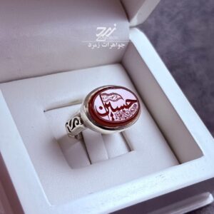 انگشتر نقره مردانه عقیق سرخ حکاکی حسین